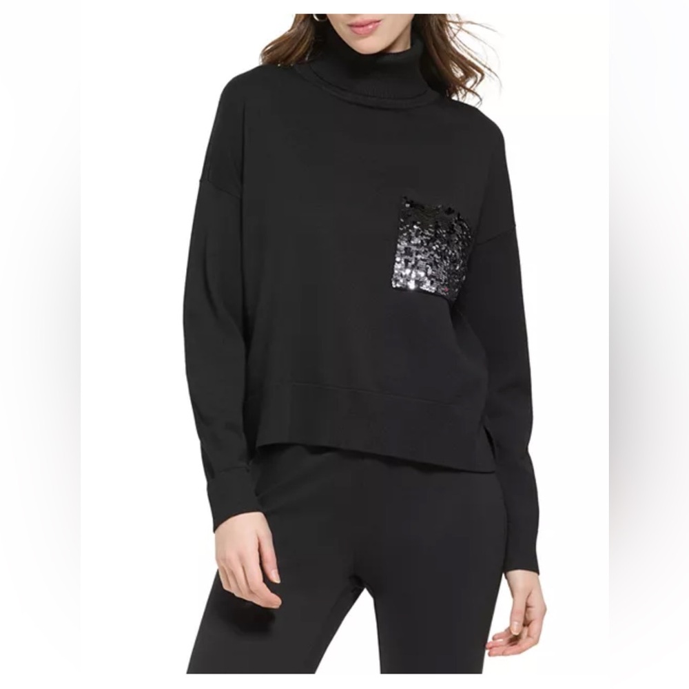 DKNY Sequin Pocket Turtleneck Sweater